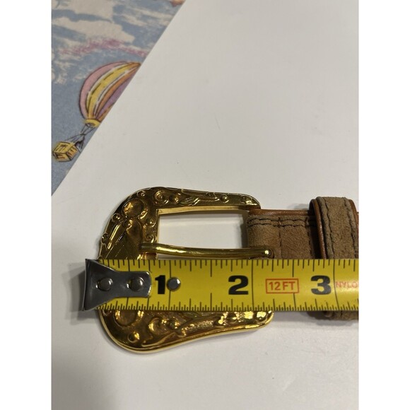 Escada Gold Medallions & Buckle Brown Leather Belt Women’s EUR 42 US 12 Vtg main image 12